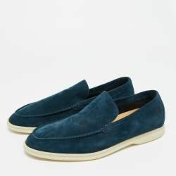 Pre Owned Loro Piana Dark Blue Suede Summer Walk Loafers Size 43
