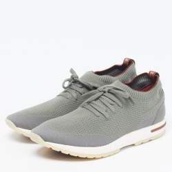Pre Owned Loro Piana 360 LP Flexy Walk Size 44 Green/Grey Knit Fabric Low Top Sneakers