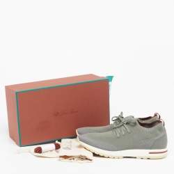 Pre Owned Loro Piana 360 LP Flexy Walk Size 44 Green/Grey Knit Fabric Low Top Sneakers
