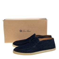 مملوكة مسبقًا Loro Piana Blue Denim Fabric Slip On Mocassins Size 45.5