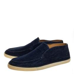 مملوكة مسبقًا Loro Piana Blue Denim Fabric Slip On Mocassins Size 45.5