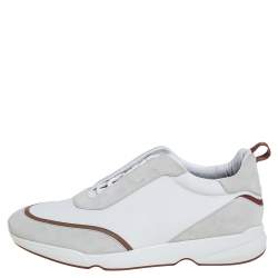 Pre Owned Loro Piana White Suede And Neoprene Modular Walk Sneakers Size 43.5
