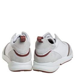 Pre Owned Loro Piana White Suede And Neoprene Modular Walk Sneakers Size 43.5