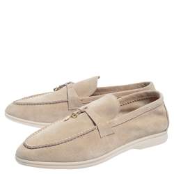 مملوكة مسبقًا Loro Piana Beige Suede Summer Charms Walk Slip On Loafers Size 45