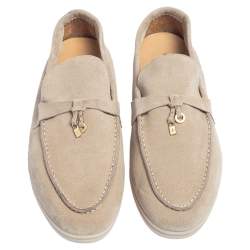مملوكة مسبقًا Loro Piana Beige Suede Summer Charms Walk Slip On Loafers Size 45