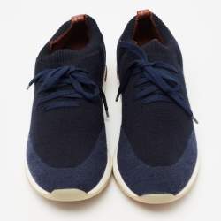 Pre Owned Loro Piana Navy Blue Knit Fabric 360 LP Flexy Walk Low Top Sneakers Size 42