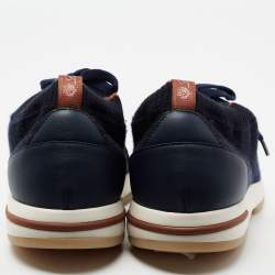 Pre Owned Loro Piana Navy Blue Knit Fabric 360 LP Flexy Walk Low Top Sneakers Size 42