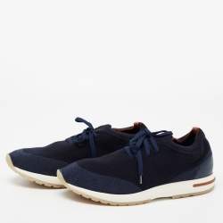 Pre Owned Loro Piana Navy Blue Knit Fabric 360 LP Flexy Walk Low Top Sneakers Size 42