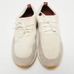 Pre Owned Loro Piana Cream/Grey Knit Fabric And Leather 360 Flexy Walk Low Top Sneakers Size 45 