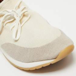 Pre Owned Loro Piana Cream/Grey Knit Fabric And Leather 360 Flexy Walk Low Top Sneakers Size 45 