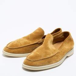 Pre Owned Loro Piana Mustard Suede Summer Walk Slip-On Loafers Size 45