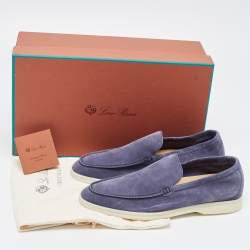 Pre Owned Loro Piana Navy Blue Suede Summer Walk Loafers Size 39.5