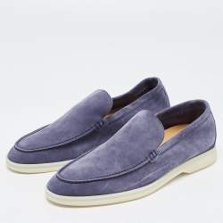 Pre Owned Loro Piana Navy Blue Suede Summer Walk Loafers Size 39.5