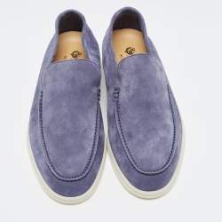 Pre Owned Loro Piana Navy Blue Suede Summer Walk Loafers Size 39.5