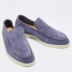 Pre Owned Loro Piana Navy Blue Suede Summer Walk Loafers Size 39.5