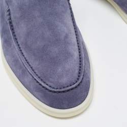Pre Owned Loro Piana Navy Blue Suede Summer Walk Loafers Size 39.5