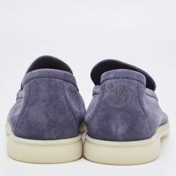Pre Owned Loro Piana Navy Blue Suede Summer Walk Loafers Size 39.5