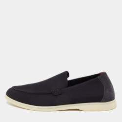 Loro Piana Black Fabric and Suede Summer Walk Slip On Loafers Size 45