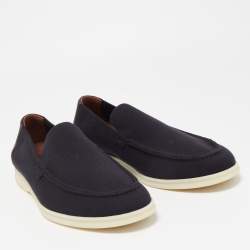 Loro Piana Black Fabric and Suede Summer Walk Slip On Loafers Size 45