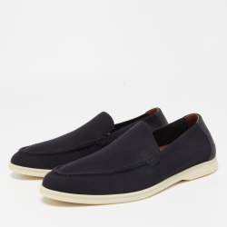Loro Piana Black Fabric and Suede Summer Walk Slip On Loafers Size 45