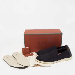 Loro Piana Black Fabric and Suede Summer Walk Slip On Loafers Size 45