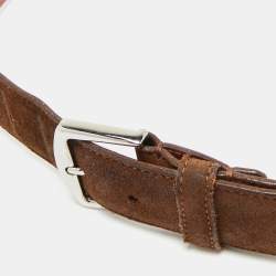 مملوكة مسبقًا Loro Piana 95 CM Buckle Belt Brown Suede
