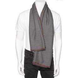Pre Owned Loro Piana Grey Cashmere & Cotton Blend Gauze Scarf