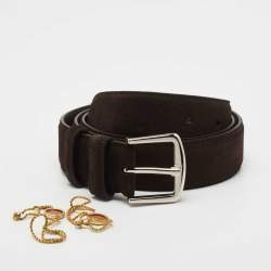 Pre Owned Loro Piana Dark Brown Suede Buckle Belt 100CM