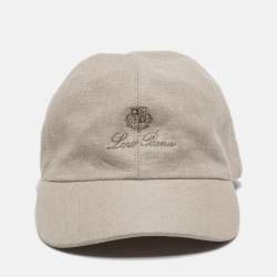 Pre Owned Loro Piana Light Grey Logo Embroidered Linen Baseball Cap M