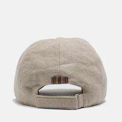 Pre Owned Loro Piana Light Grey Logo Embroidered Linen Baseball Cap M