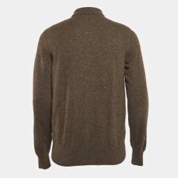 Pre Owned Loro Piana Grey Suede Trim Cashmere Collared Sweatshirt M
