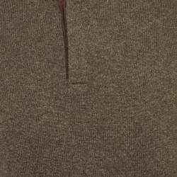 Pre Owned Loro Piana Grey Suede Trim Cashmere Collared Sweatshirt M