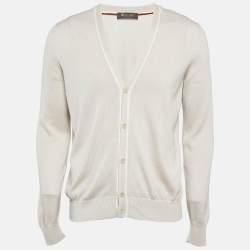 Pre Owned Loro Piana Cream Cashmere Knit Button Front Cardigan L