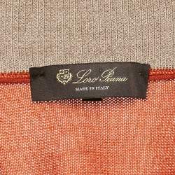 Pre Owned Loro Piana Orange Silk Knit Zip-Up Sweater XXXL