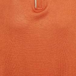 Pre Owned Loro Piana Orange Silk Knit Zip-Up Sweater XXXL