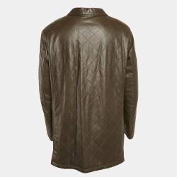 Pre Owned Loro Piana Brown Quilted Leather Button Front Jacket XXL