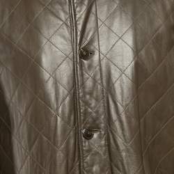 Pre Owned Loro Piana Brown Quilted Leather Button Front Jacket XXL