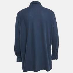 Pre Owned Loro Piana Blue Pique Cotton Long Sleeve Polo T-Shirt 4XL