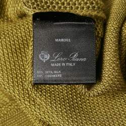 Pre Owned Loro Piana Olive Green Silk and Cashmere Knit Long Sleeve Polo T-Shirt 4XL