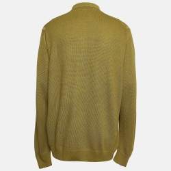 Pre Owned Loro Piana Olive Green Silk and Cashmere Knit Long Sleeve Polo T-Shirt 4XL