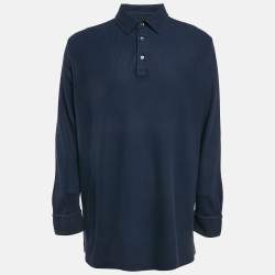Pre Owned Loro Piana Navy Blue Cotton Full Sleeve Polo T-Shirt 4XL