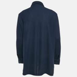 Pre Owned Loro Piana Navy Blue Cotton Full Sleeve Polo T-Shirt 4XL