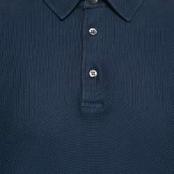Pre Owned Loro Piana Navy Blue Cotton Full Sleeve Polo T-Shirt 4XL