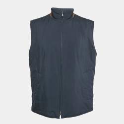 Pre Owned Loro Piana Navy Blue Synthetic High Neck Zip-Up Vest XL