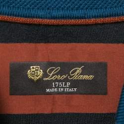 Pre Owned Loro Piana Navy Blue Wool Paneled Zip-Up Polo T-Shirt M