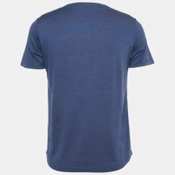 Pre Owned Loro Piana Navy Blue Silk Blend Crew Neck T-Shirt M