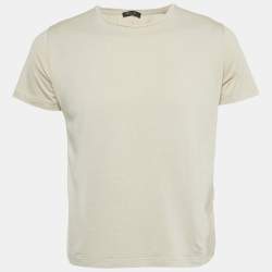 Pre Owned Loro Piana Beige Silk Blend Crew Neck T-Shirt S