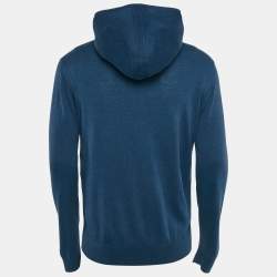 Loro Piana Blue Cashmere and Cotton Knit Hooded Leasure Bomber Jacket M