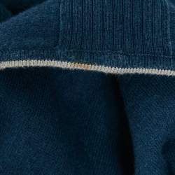 Loro Piana Blue Cashmere and Cotton Knit Hooded Leasure Bomber Jacket M