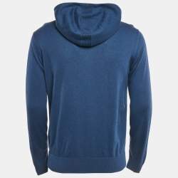 Pre Owned Loro Piana Blue Cashmere and Cotton Knit Hooded Leasure Bomber Jacket M